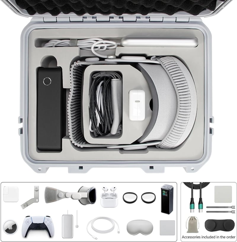 AMAZEAR Védőtok Apple Vision Pro Szemüveghez - Szürke, Modern Kivitel, IP67 Vízálló, EVA Béléssel, Tartozéktartóval
