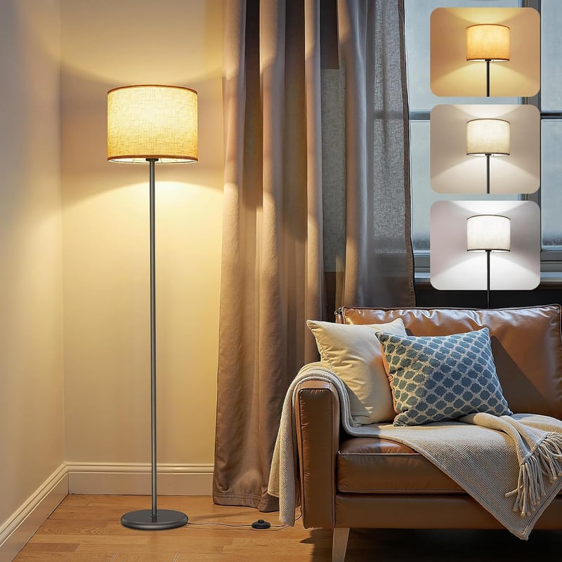 AmazeFun LED álló lámpa 156 cm bézs lenvászon árnyékolóval, 3 színhőmérséklet, E27 foglalat