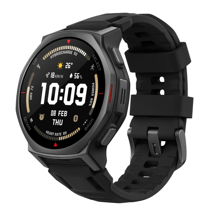 Ceas inteligent de exterior Amazfit T-Rex 3 Pro, 44 mm, ecran AMOLED cu safir, lanternă, ramă din titan, GPS dual-band, hărți offline, autonomie 17 zile, 10 ATM, 180+ moduri sport, negru