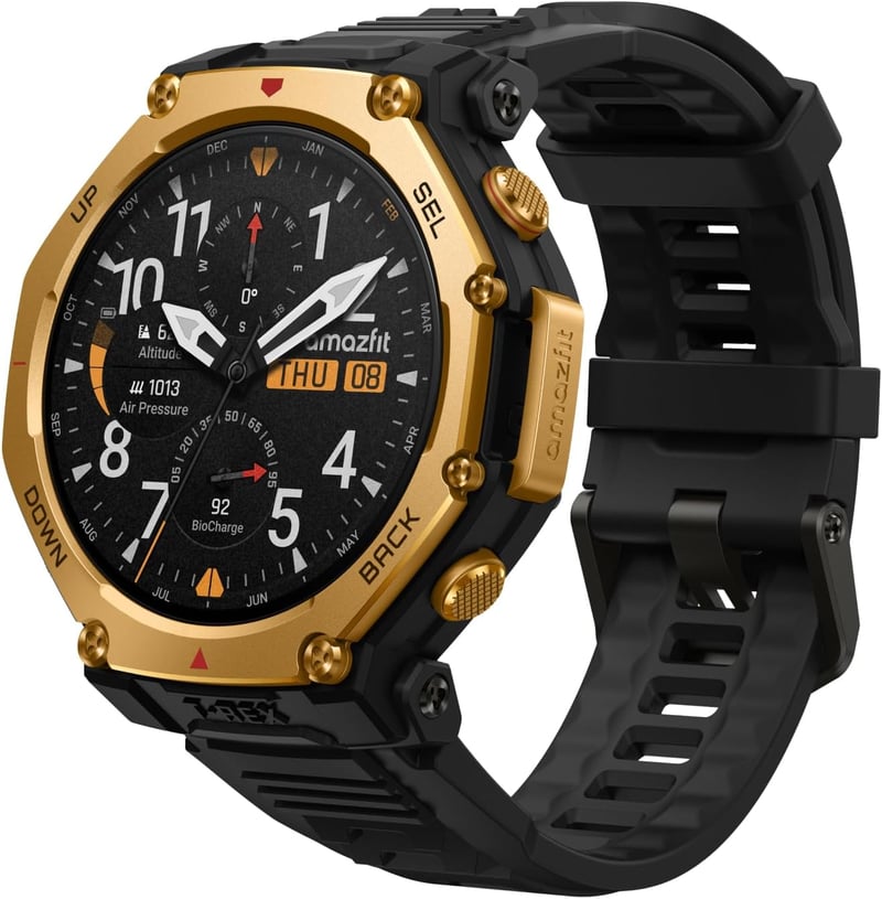 Amazfit T-Rex 3 Pro Outdoor Smartwatch 48mm Szafír AMOLED, Titán, Dual GPS, 25 nap akkumulátor - Regular, black gold
