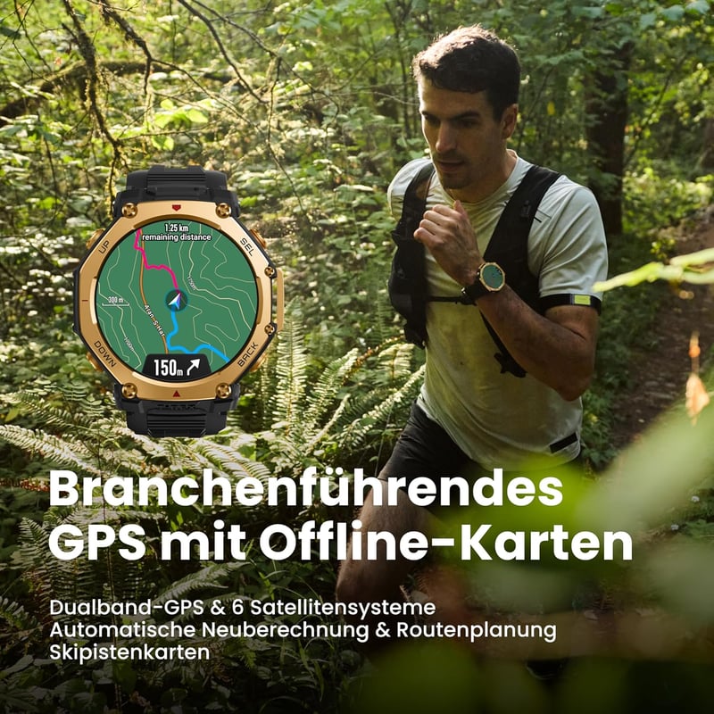 Amazfit T-Rex 3 Pro Outdoor Smartwatch 48mm Szafír AMOLED, Titán, Dual GPS, 25 nap akkumulátor - Regular, black gold