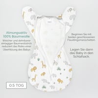 Amazing Baby prechodný zavinovací spací vak pre novorodencov, ruky hore, polovičné rukávy a rukavičky, 0-3 mesiace, 2,7-6,4 kg, safari 8