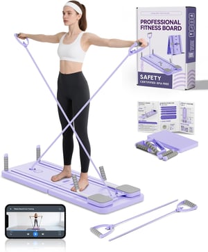 AMAZINGHOME Pilates daska, sklopivi reformer s automatskim povratom i štitnicima za koljena - ljubičasta