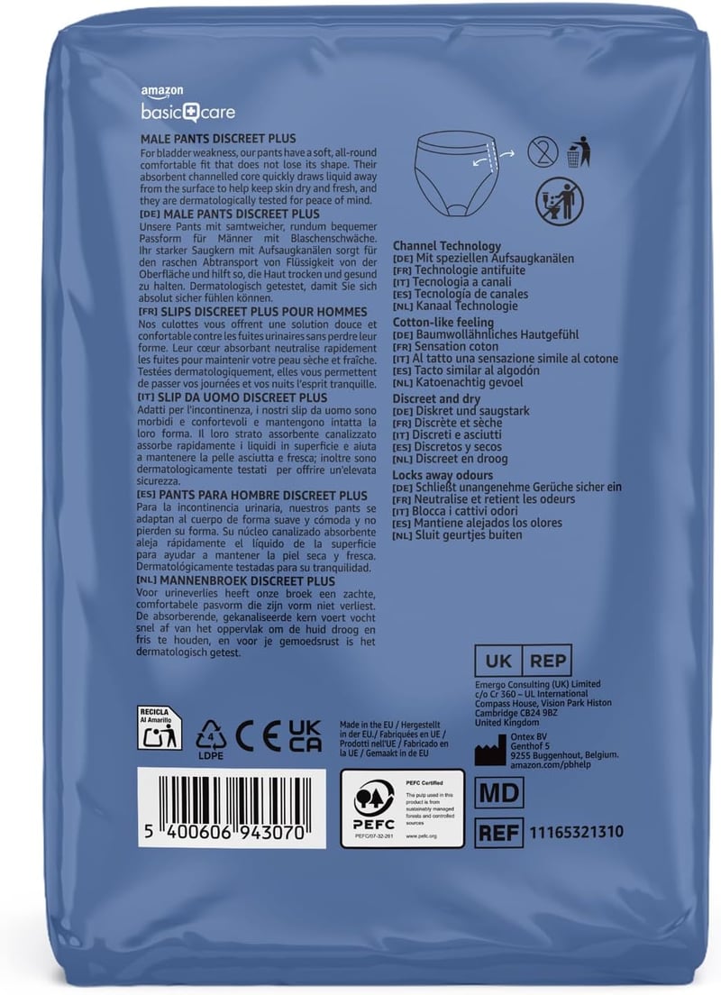 Amazon Basic Care Férfi Inkontinencia Nadrág Plus Large 40 db Kék - NEW VERSION MENS PANTS PLUS LARGE (14)