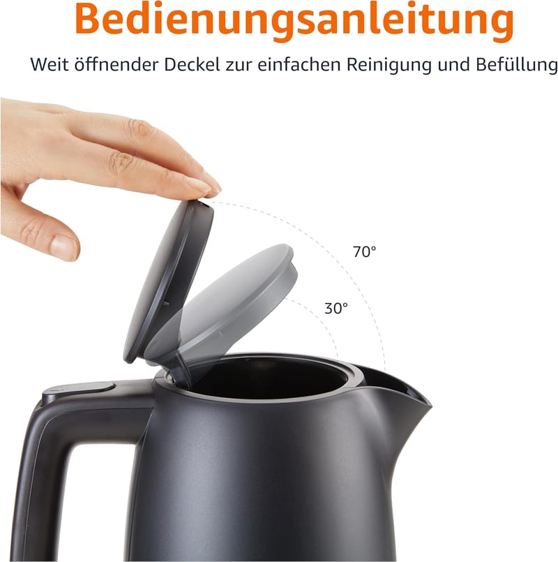 Amazon Basics 1,7 literes vízforraló 2200W, BPA-mentes, 360° forgatható talp, automata kikapcsolás