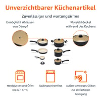 Amazon Basics 11-dielna keramická súprava nepriľnavého riadu s hrncami a panvicami – čierna/krémová 3