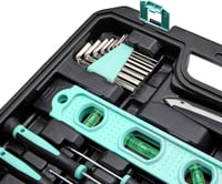 Set de scule Amazon Basics, 142 piese, pentru reparații casnice, cu mâner antiderapant, 34x23,5x7,5 cm, turcoaz 4