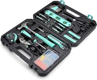 Set de scule Amazon Basics, 142 piese, pentru reparații casnice, cu mâner antiderapant, 34x23,5x7,5 cm, turcoaz 1