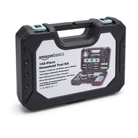 Set de scule Amazon Basics, 142 piese, pentru reparații casnice, cu mâner antiderapant, 34x23,5x7,5 cm, turcoaz 7