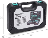 Set de scule Amazon Basics, 142 piese, pentru reparații casnice, cu mâner antiderapant, 34x23,5x7,5 cm, turcoaz 6