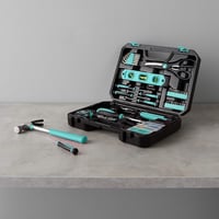 Set de scule Amazon Basics, 142 piese, pentru reparații casnice, cu mâner antiderapant, 34x23,5x7,5 cm, turcoaz 8