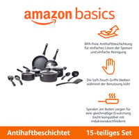 Amazon Basics set od 15 keramičkih posuda s neprianjajućim slojem – lonci, tave, poklopci i kuhinjski pribor, spiralno dno, za plinske i električne štednjake 2