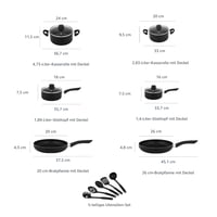 Amazon Basics 15-dielna súprava nepriľnavého riadu s čiernymi panvicami a hrncami, sklenenými pokrievkami a kuchynským náradím, viditeľná 5