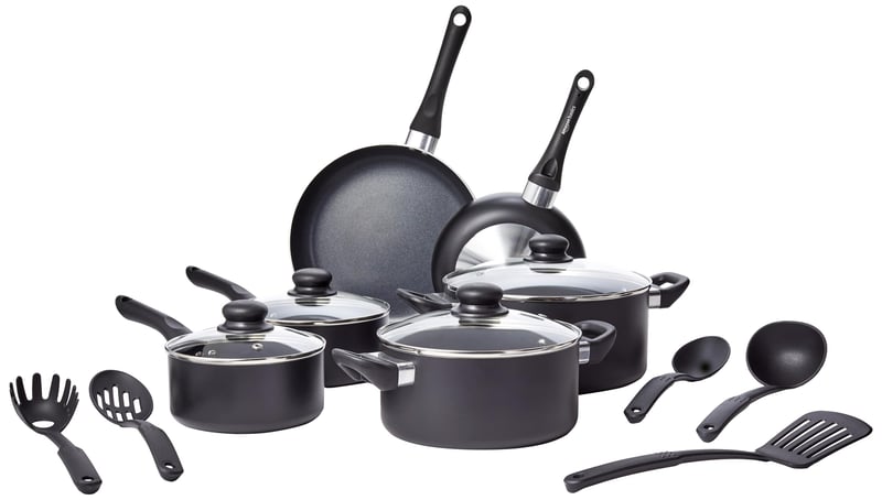 Amazon Basics 15 részes tapadásmentes bevonatos edénykészlet, fekete