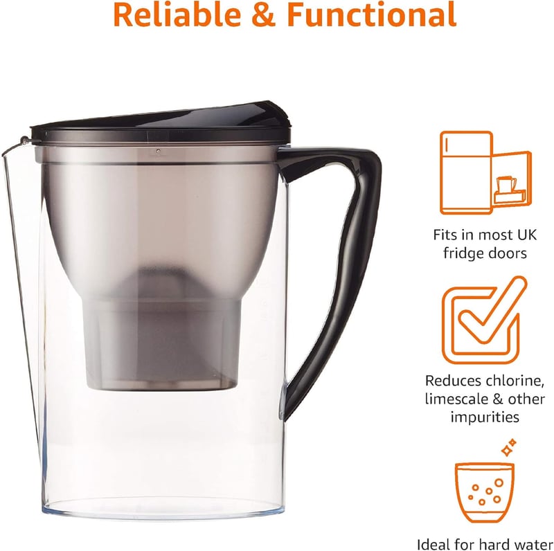 Amazon Basics 2,3L Vízszűrő Kancsó BPA Mentes Fekete + Szűrőbetét - Black