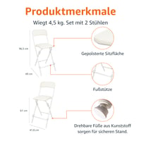 Amazon Basics skladacia stolička s opierkou na nohy, 2 kusy, nosnosť 300 lb, výška 24 palcov, biela 3