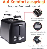 Amazon Basics 2 szeletes kenyérpirító 7 fokozatú pirítással, 800W, fekete 3