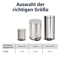 Odpadkový kôš Amazon Basics s pedálom, objem 20 litrov, nehrdzavejúca oceľ – s vekom s pomalým zatváraním, na použitie v kuchyni, kúpeľni alebo kancelárii, valcový, brúsený povrch 4