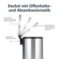 Odpadkový kôš Amazon Basics s pedálom, objem 20 litrov, nehrdzavejúca oceľ – s vekom s pomalým zatváraním, na použitie v kuchyni, kúpeľni alebo kancelárii, valcový, brúsený povrch 3