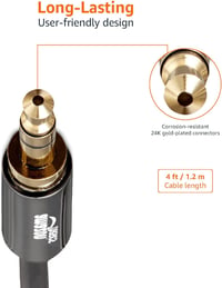 Amazon Basics 2db 3,5mm Aux Kábel Sztereó Hangszóróhoz, 1,2m, Fekete-Szürke 5