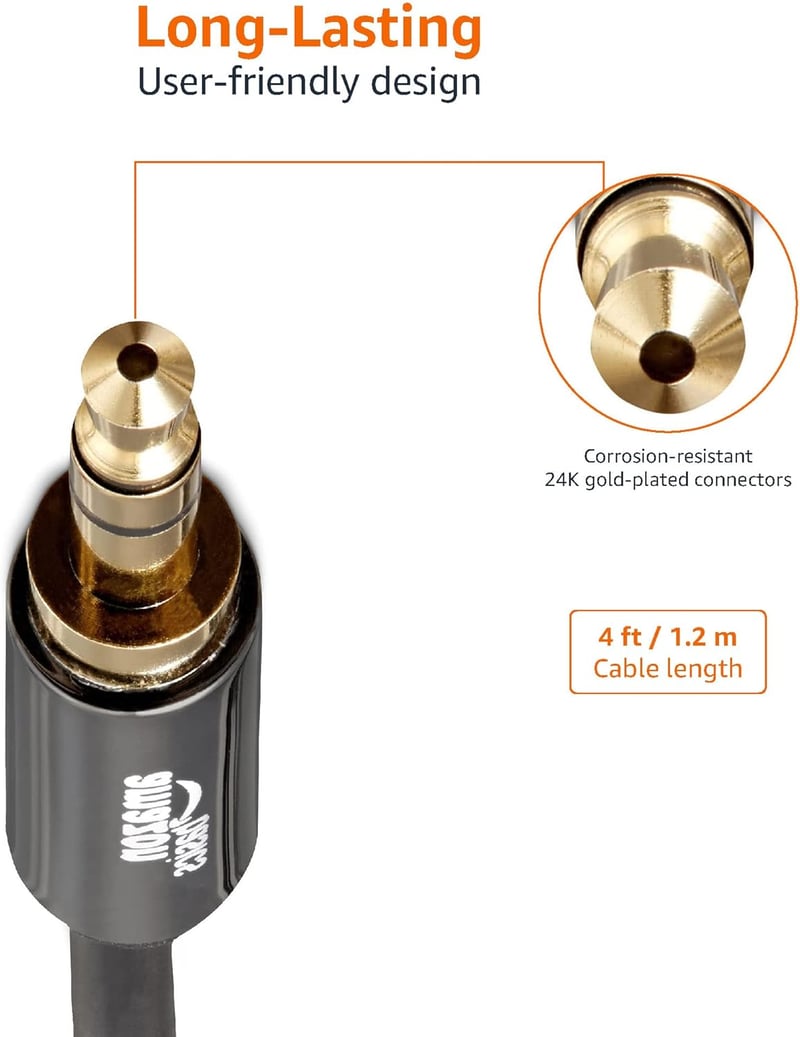 Amazon Basics 2db 3,5mm Aux Kábel Sztereó Hangszóróhoz, 1,2m, Fekete-Szürke