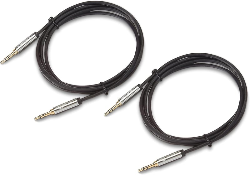 Amazon Basics 2db 3,5mm Aux Kábel Sztereó Hangszóróhoz, 1,2m, Fekete-Szürke