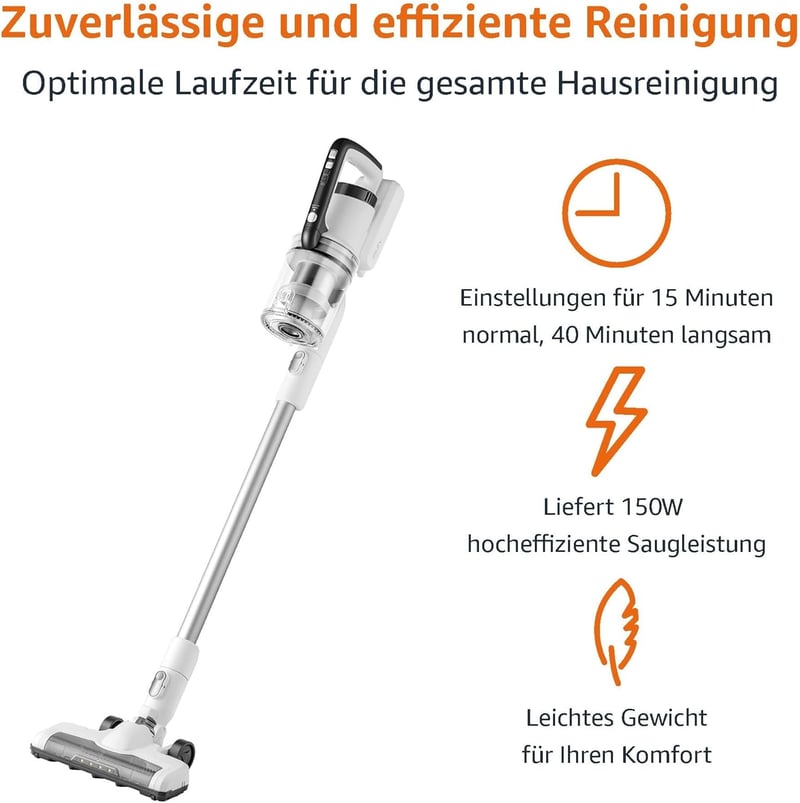 Amazon Basics 2in1 Vezeték Nélküli Porszívó 150W DC Motor Fehér-Fekete