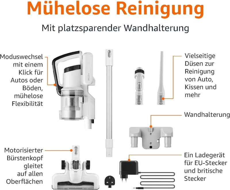 Amazon Basics 2in1 Vezeték Nélküli Porszívó 150W DC Motor Fehér-Fekete