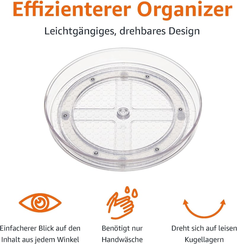 Amazon Basics 2x Forgó Tárológép Átlátszó 30cm Forgatható Szervezőtálca - Durchmesser: 30,5 cm; 2 Stück