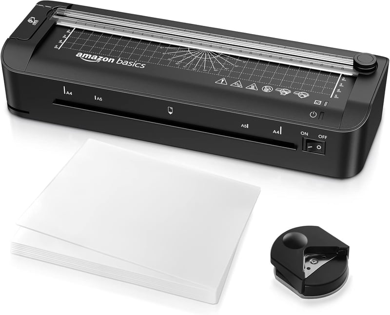 Amazon Basics 3 az 1-ben A4 Laminálógép Vágó, Lyukasztó és Sarokkerekítő Funkcióval - A4, Single, New Collection