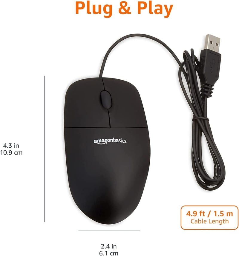 Amazon Basics 3 gombos USB optikai egér Windows és Mac OS X-hez - Fekete - 1 Stück