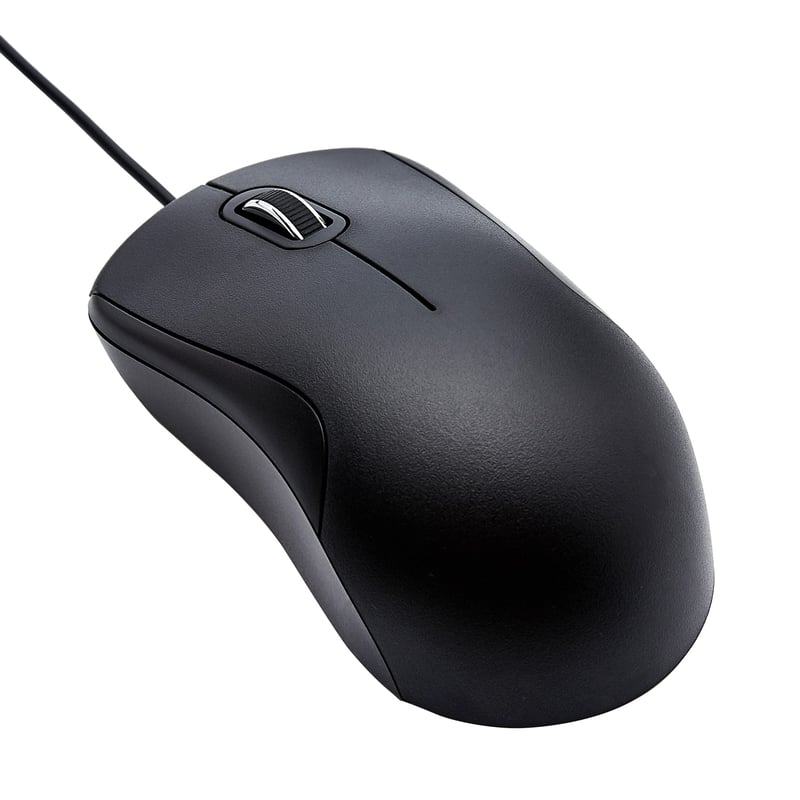Mouse cu fir Amazon Basics cu 3 butoane, USB - Silențios, Negru - Dimensiune standard