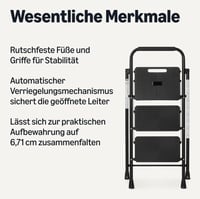 Scară pliabilă cu 3 trepte Amazon Basics, structură din oțel, cu picioare antiderapante, capacitate de 150 kg, înălțime 100,8 cm, EN 14183, negru 2