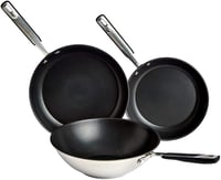 3-dielna súprava nepriľnavých panvíc a wok panvice Amazon Basics, nehrdzavejúca oceľ — Mierne opotrebovanie na panvici (stav: pozri 2. obrázok) 1
