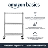 Trojposchodový výškovo nastaviteľný vozík s policami Amazon Basics na kolieskach, 83x34x59 cm, max. nosnosť 453 kg, chróm 3