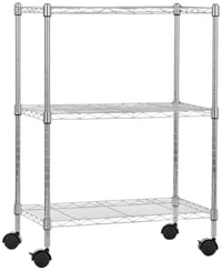 Trojposchodový výškovo nastaviteľný vozík s policami Amazon Basics na kolieskach, 83x34x59 cm, max. nosnosť 453 kg, chróm 1