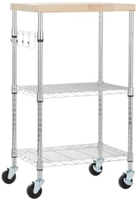 Amazon Basics 3 szintes étkezési kiszolgáló kocsi levehető fa tetőlappal, magasságállítható és 2 krómozott polccal, 79,5 kg teherbírás, 53x38x92 cm, fa/króm 1