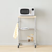 Amazon Basics 3 szintes étkezési kiszolgáló kocsi levehető fa tetőlappal, magasságállítható és 2 krómozott polccal, 79,5 kg teherbírás, 53x38x92 cm, fa/króm 4