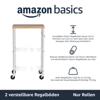 Amazon Basics 3 szintes étkezési kiszolgáló kocsi levehető fa tetőlappal, magasságállítható és 2 krómozott polccal, 79,5 kg teherbírás, 53x38x92 cm, fa/króm 2
