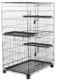 Amazon Basics 3-poschodová veľká klietka pre mačky, 91 x 57 x 128,5 cm, čierna, odolná a bezpečná hracia klietka pre mačky 1