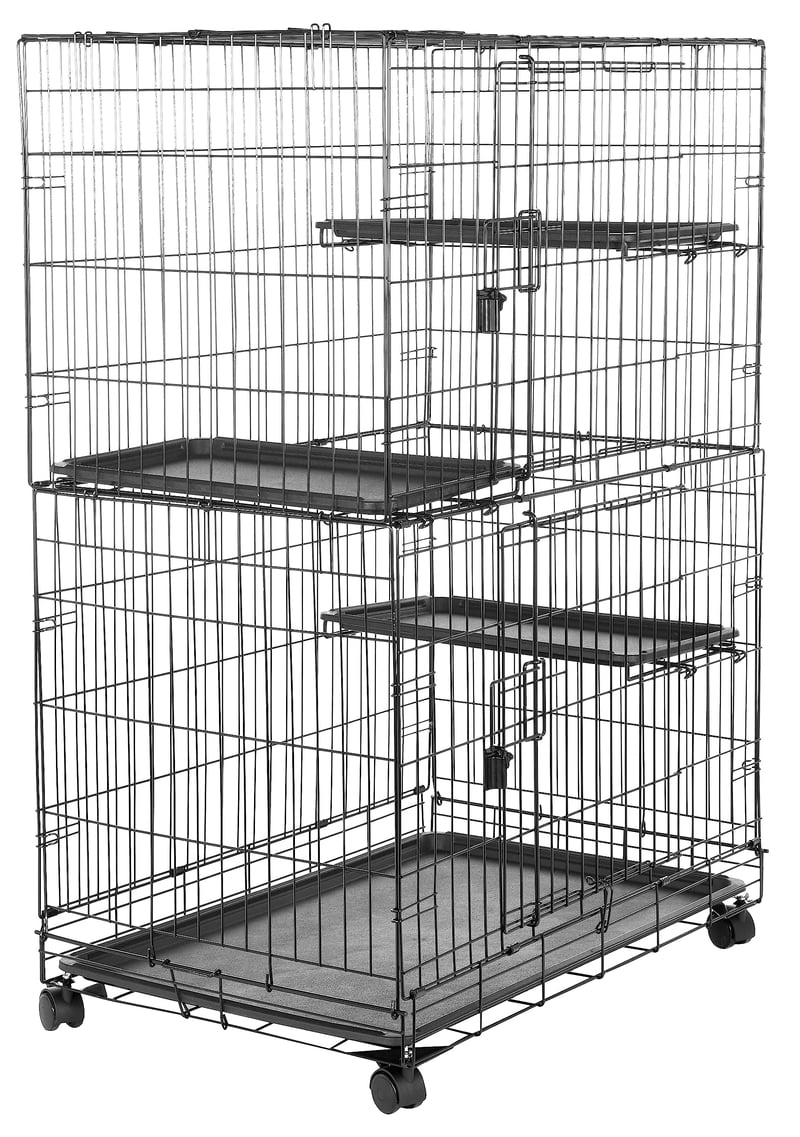 Amazon Basics 3-poschodová veľká klietka pre mačky, 91 x 57 x 128,5 cm, čierna, odolná a bezpečná hracia klietka pre mačky