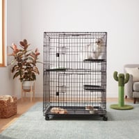 Amazon Basics 3-poschodová veľká klietka pre mačky, 91 x 57 x 128,5 cm, čierna, odolná a bezpečná hracia klietka pre mačky 7