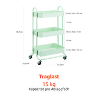 Pojazdný vozík Amazon Basics na náradie a do kuchyne, 3-úrovňový, mätovo zelený 4