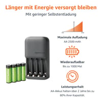 Amazon Basics 4 ks nabíjacích batérií AA NiMH s nabíjačkou, s EU zástrčkou, čierne 2