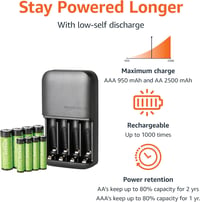 Amazon Basics NiMH akkumulátortöltő 4 fiókos EU csatlakozóval + 4 AA 2000 mAh + 4 AAA 800 mAh - fekete - 8 db 2