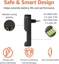 Amazon Basics NiMH akkumulátortöltő 4 fiókos EU csatlakozóval + 4 AA 2000 mAh + 4 AAA 800 mAh - fekete - 8 db 3
