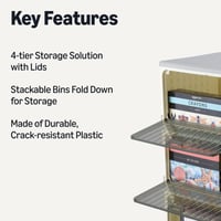 Skladací úložný box Amazon Basics, 4 úrovne, s kolieskami a vekom, 4x21,7 l, 82,6x39,1x27,2 cm, sivý/béžový 3