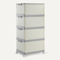 Skladací úložný box Amazon Basics, 4 úrovne, s kolieskami a vekom, 4x21,7 l, 82,6x39,1x27,2 cm, sivý/béžový 4