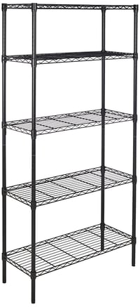 Amazon Basics 5 szintes állítható magasságú polcrendszer, 795 kg teherbírás, szintező lábakkal, fekete, 36 x 91 x 183 cm 1