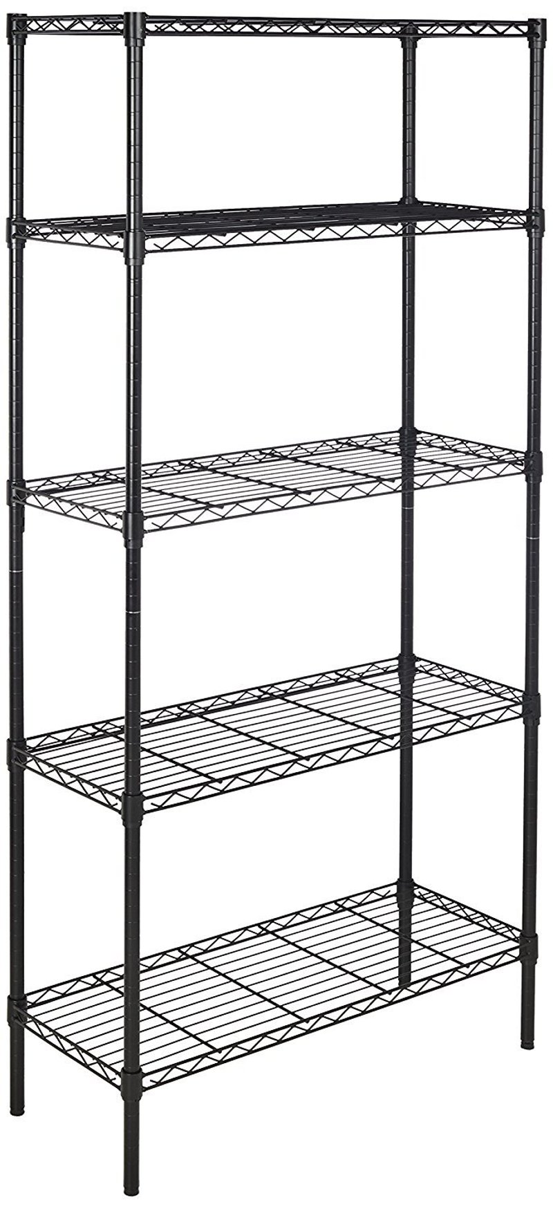 Amazon Basics 5 szintes állítható magasságú polcrendszer, 795 kg teherbírás, szintező lábakkal, fekete, 36 x 91 x 183 cm